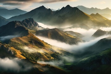 misty mountain landscape during sunrise