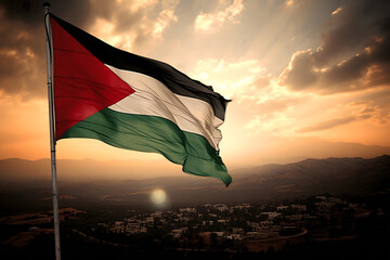 palestine flag waving in the wind - obrazy, fototapety, plakaty