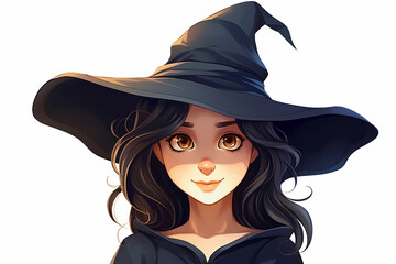 Painted portrait of a witch on a white background