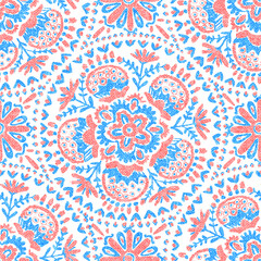 Seamless floral vintage pattern. Grunge texture. Print in bohemian style. Vector illustration.