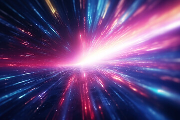 Obraz premium Hyperjump, blue and purple lights blurred in zoom effect, abstract digital background