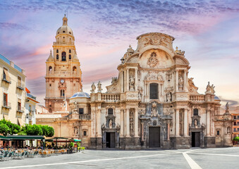 Fototapeta na wymiar Cathedral of Saint Mary in center of Murcia at sunset, Spain