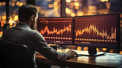 broker attentively monitors a stock market screen, their focus fixed on the dynamic world of financial investments and trading