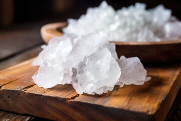 Fototapeta na wymiar macro shot of salt crystals on a wooden table
