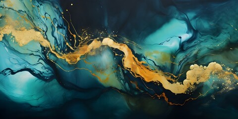 Fototapeta na wymiar Abstract marble waves painting with crushed gold. Made in fluid art style.