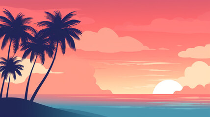 Fototapeta na wymiar Abstract landscape 08 Beach sunset in summer Mountain Minimalist style, Flat design, vanilla sky