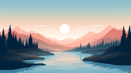 Abstract landscape 05 Mountain Minimalist style, Flat design, vanilla sky
