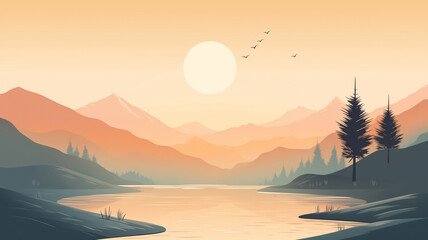 Abstract landscape 02 Mountain Minimalist style, Flat design, vanilla sky