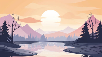 Abstract landscape 03 Mountain Minimalist style, Flat design, vanilla sky
