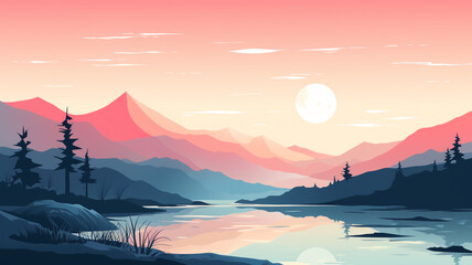Abstract landscape 06 Mountain Minimalist style, Flat design, vanilla sky