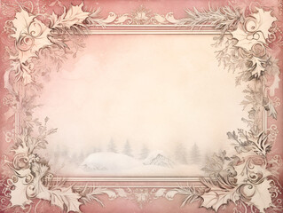 Vintage Christmas themed beautiful border framed page in winter light pink and cream style. A place to make Christmas wishes.