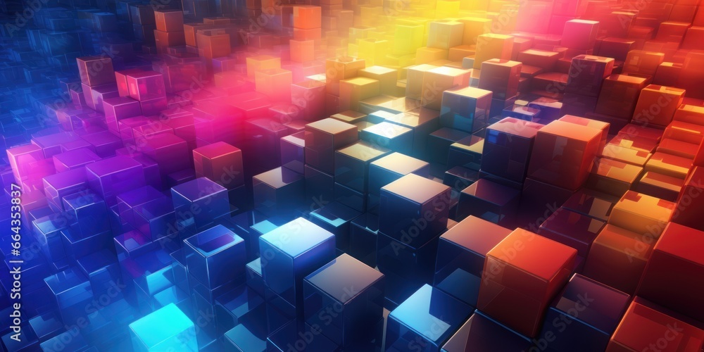 Poster abstract background with colorful glowing cubes.