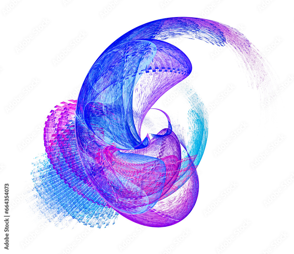 Poster a whimsical blue-violet abstract jellyfish moves on a white background. abstract light fractal patte