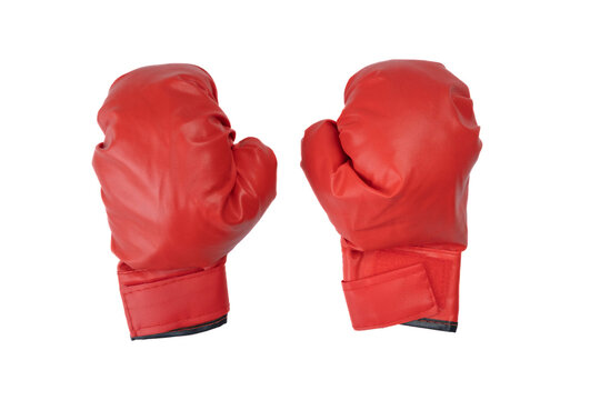 A pair of red leather boxing gloves isolated on white background.