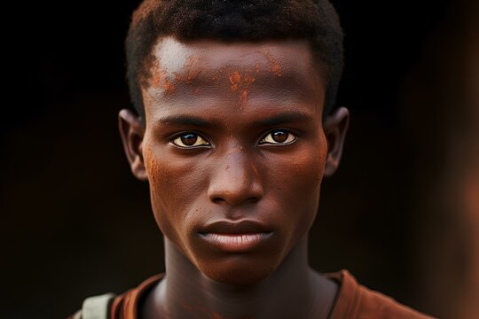 beauty and authenticity of an Africa Ethiopian young man from the Gambela region. Gambela region's traditional culture through his unique face marks. generative AI