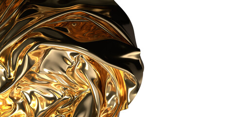 Fototapeta na wymiar Golden Folds: Abstract 3D Gold Cloth Illustration with Mesmerizing Texture