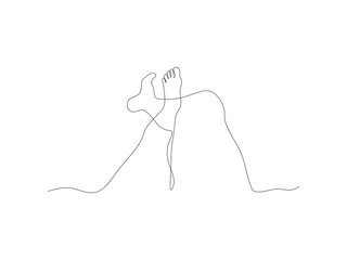 Abstract bare legs lie leg over leg, continuous one line art drawing