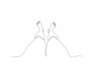 Abstract bare feet barefoot with painted nails, pedicure continuous one line art drawing