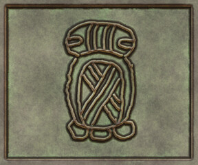 Hieroglyphic writing of the Maya tribe- 3d illustration. Metal background- antique decoration.