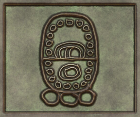 Hieroglyphic writing of the Maya tribe- 3d illustration. Metal background- antique decoration.