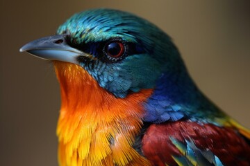 a closeup view of a colorful bird. Generative AI