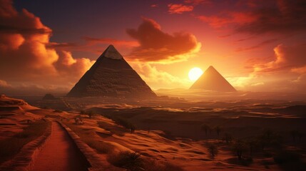 Pyramids of Giza at sunset in Egypt. - obrazy, fototapety, plakaty