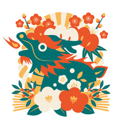 年賀状、正月、辰年、レトロカラー、イラスト、アイコン、しめ飾り、青