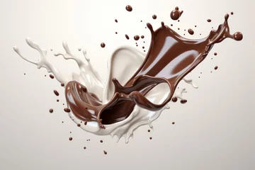 Tuinposter Splash of milk and chocolate mixed isolated on a white background. © inthasone