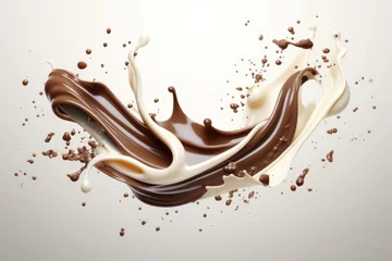 Poster Splash of milk and chocolate mixed isolated on a white background. © inthasone