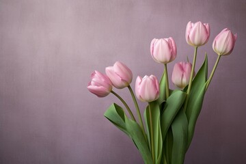 picture of tulips against a plain backdrop. Generative AI
