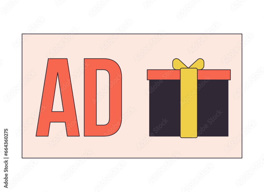 Poster advertising prize flat line concept vector spot illustration. click on present. 2d cartoon outline o