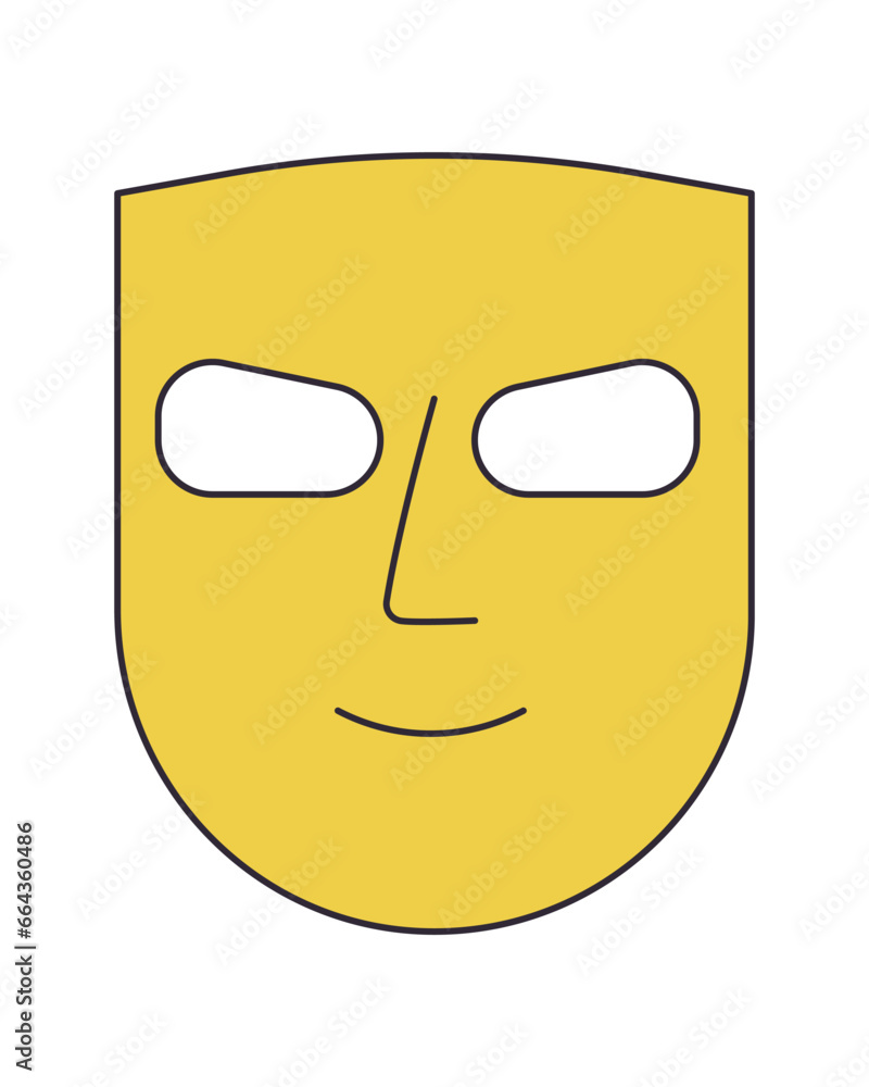 Poster mystery mask hide face flat line color isolated vector object. anonymous face. editable clip art ima