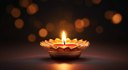 beautiful diwali diya with simple dark bokeh background generative ai
