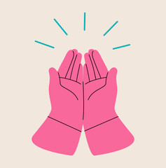 Sign of hand for praying, hand please concept. Colorful vector illustration