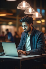 Indian young man working on laptop - obrazy, fototapety, plakaty