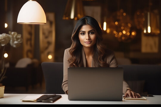 Indian young business woman using laptop