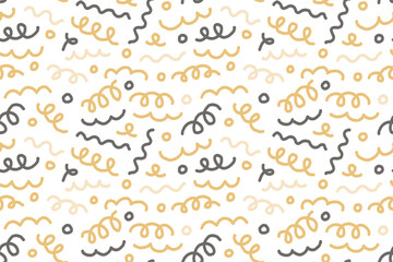 Squiggle christmas naive seamless pattern. Creative scribble abstract style New Year background illustration for celebration. Simple xmas golden winter drawing wallpaper print