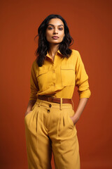 Indian young beautiful woman in casual outfit on isolated background