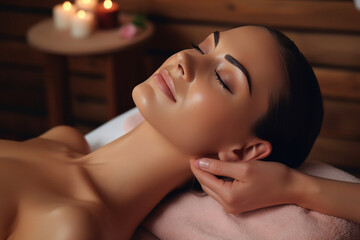 Obraz na płótnie Canvas young beautiful woman getting head massage