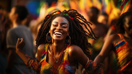 Vibrant Movement: Caribbean Calypso Dancer Radiates Joy and Energy