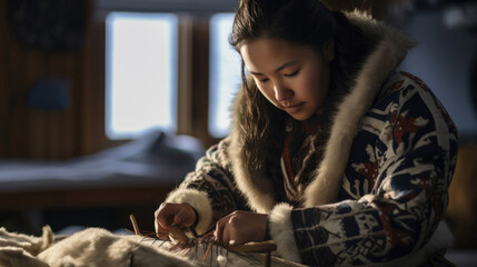 Proud Inuit Seamstress Crafts Detailed Parkas with Skill and Artistic Vision