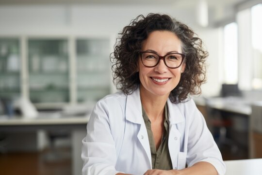 Doctora confidente trabajando en su consulta laboratorio. Voluntariado. 
