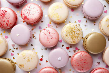 Obraz premium pink macarons pattern on a pastel pink background with sprinkles