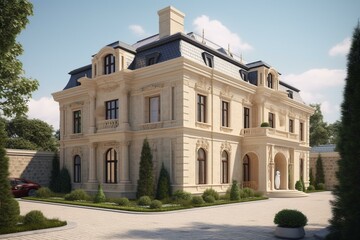3D illustration of a mansion home located in Baku, Azerbaijan. Generative AI - obrazy, fototapety, plakaty