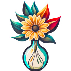 Fototapeta premium Single colorful flower on vase illustration, watercolor style