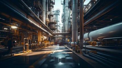 Oil refinery, industrial petrochemicals, oil and gas factory. - obrazy, fototapety, plakaty
