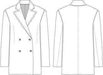 oversized coat jacket technical drawing flat sketch  - obrazy, fototapety, plakaty
