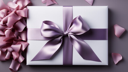 Luxury ribbon gift box. Surprise gift design gift box for anniversary, birthday, celebration, etc., Generative AI