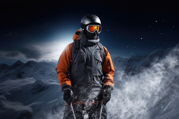 Passion for skiing against the backdrop of beautiful snowy mountains