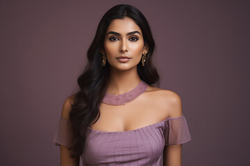 Naklejka premium Young beautiful Indian woman with long hair style